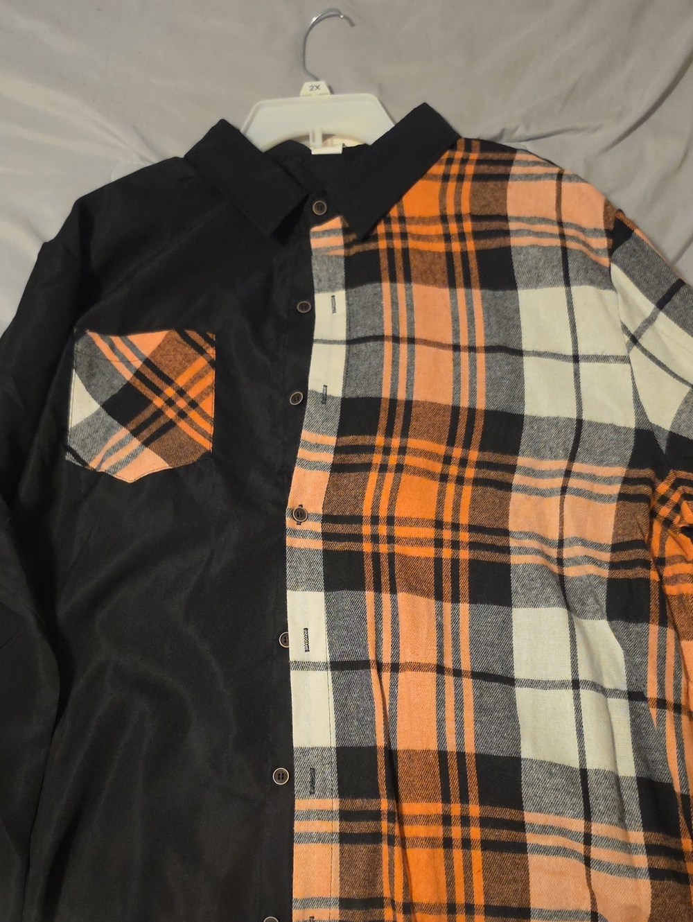 Black and Orange Plaid Button-Up Shirt